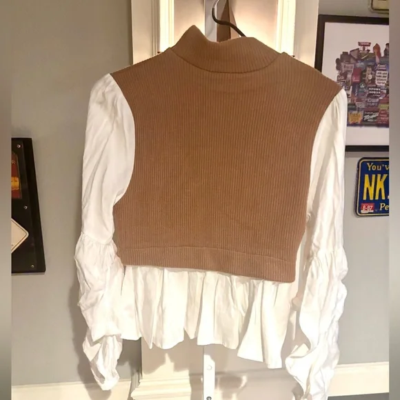 Anthropologie Tan and White Layered Top - Picture 6 of 6